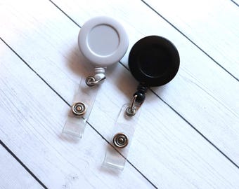 ID Badge Alligator Clip ID Holder Rotating Badge Reel Reel with Plastic Strap Badge Reel Blank White, Black, Retractable