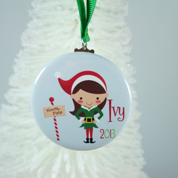 Little Girl Elves Personalized Christmas Ornament for Children, Monogram Christmas Ornament, Custom Christmas Ornament