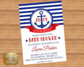 Nautical Baby Shower Invitations Ahoy Its a Boy Whale