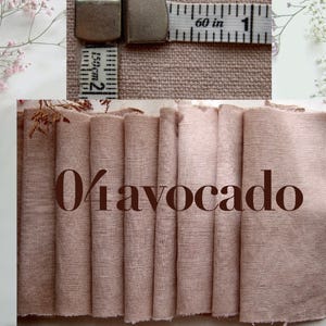 Antique French fabric with different textures, hand dyed with plants. 20x20 cm / 8x8 in linen / hemp / cotton piece for embroidery, slow stitching, craft project DIY textile. 04 avocado dusty pink