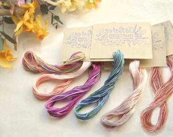 Plant dyed variagated floss, 1 skein of graded tones each 8.7 yd (8m), 6 strand thread, 100% cotton from France