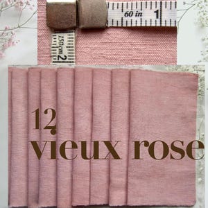 Antique French fabric with different textures, hand dyed with plants. 20x20 cm / 8x8 in linen / hemp / cotton piece for embroidery, slow stitching, craft project DIY textile. #12 vieux rose old rose