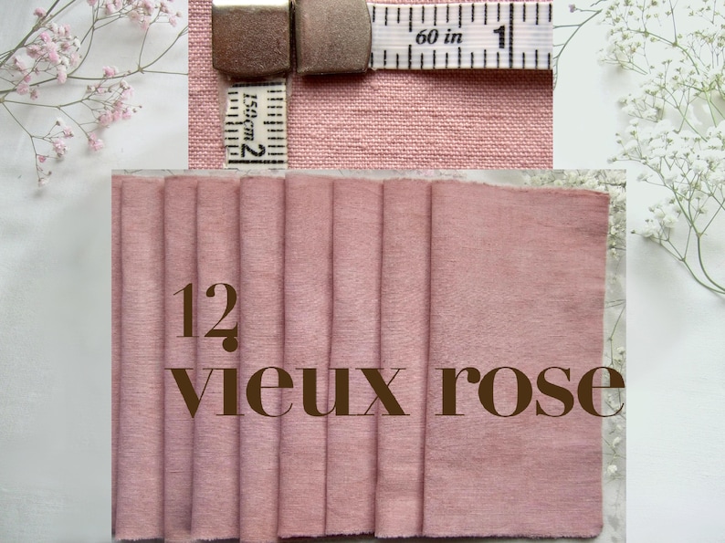 Antique French fabric with different textures, hand dyed with plants. 20x20 cm / 8x8 in linen / hemp / cotton piece for embroidery, slow stitching, craft project DIY textile. #12 vieux rose old rose