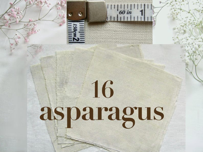 Antique French fabric with different textures, hand dyed with plants. 20x20 cm / 8x8 in linen / hemp / cotton piece for embroidery, slow stitching, craft project DIY textile. 16 asparagus fine pale sage reen