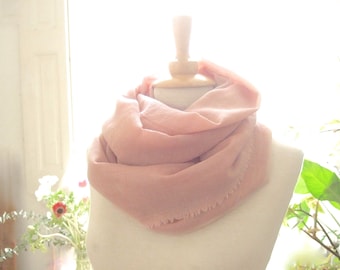 Fine wool scarfnaturally dyed pale pink for a warm pastel wrap, women eco conscious gift