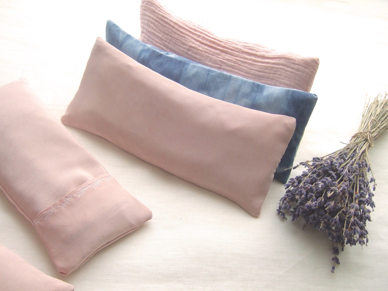 Silk eye pillow hand dyed with plants in pale pink French Etsy
