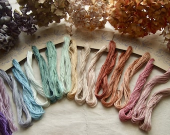 Hilo de bordar de algodón teñido con tintes vegetales, 3 madejas de 8 m (8,7 yd), 6 hebras, 100 % algodón, colores naturales, teñido a mano en Francia.