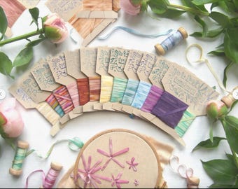 Embroidery pure silk 4mm ribbon naturally hand dyed, 100% natural silk woven trim, 3 m (3.3yd x 1/8") of botanical color, handmade in France