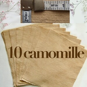 Antique French fabric with different textures, hand dyed with plants. 20x20 cm / 8x8 in linen / hemp / cotton piece for embroidery, slow stitching, craft project DIY textile. 10 camomille earthy yellow beige
