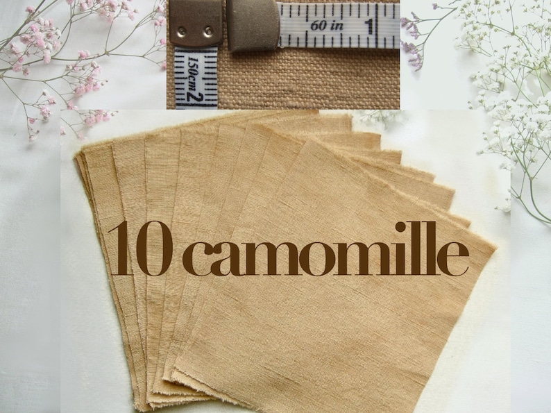 Antique French fabric with different textures, hand dyed with plants. 20x20 cm / 8x8 in linen / hemp / cotton piece for embroidery, slow stitching, craft project DIY textile. 10 camomille earthy yellow beige