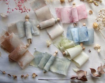 Recycled silk ribbon, natural dye in marbled blue, beige, green, yellow or pink, 1y x 2.3 in (140x6cm)