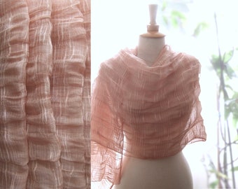 Pleated silk scarf in pale dusty nude pink, naturally hand-dyed in France