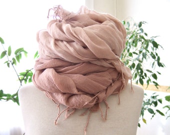 Wool and silk super soft scarf naturally dyed pink nude, fine merinos pastel pale dusty pink wrap, 2m x 75cm - 2.2y x 30in.