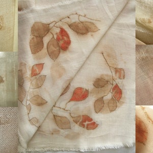 Großer Ecoprint-Schal aus Wolle und pflanzlich gefärbtem Beige-Rost mit Blattprints RACCOMMODEE Bild 5