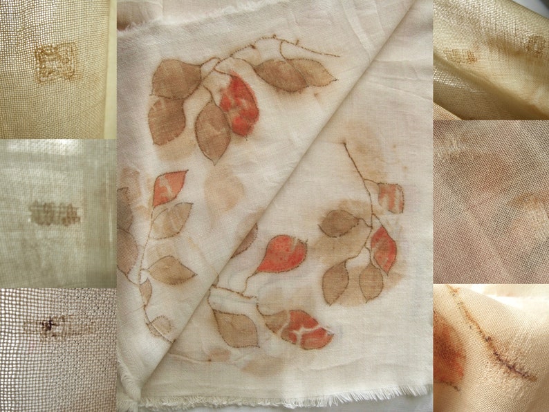 Großer Ecoprint-Schal aus Wolle und pflanzlich gefärbtem Beige-Rost mit Blattprints RACCOMMODEE Bild 5