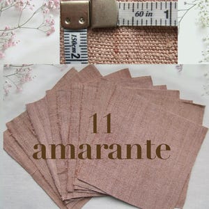 Antique French fabric with different textures, hand dyed with plants. 20x20 cm / 8x8 in linen / hemp / cotton piece for embroidery, slow stitching, craft project DIY textile. #11 amarante textured rosy dusty beige