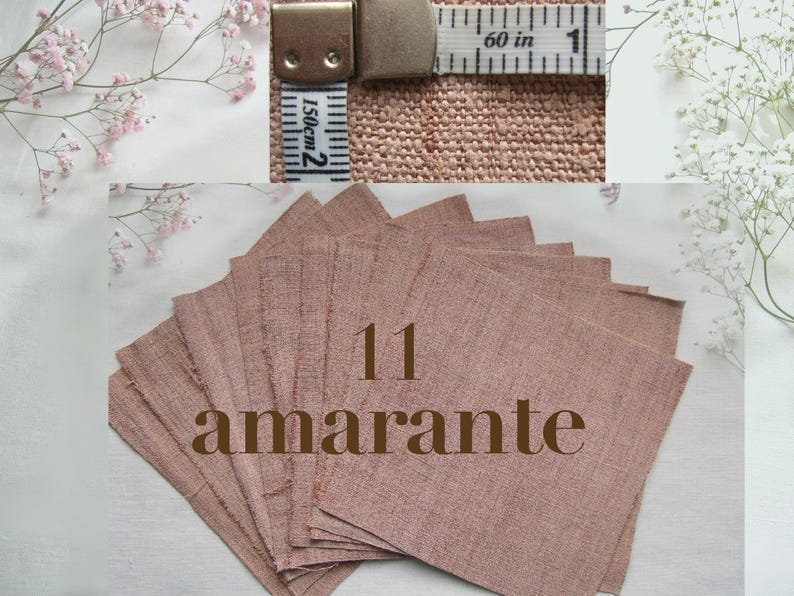 Antique French fabric with different textures, hand dyed with plants. 20x20 cm / 8x8 in linen / hemp / cotton piece for embroidery, slow stitching, craft project DIY textile. #11 amarante textured rosy dusty beige