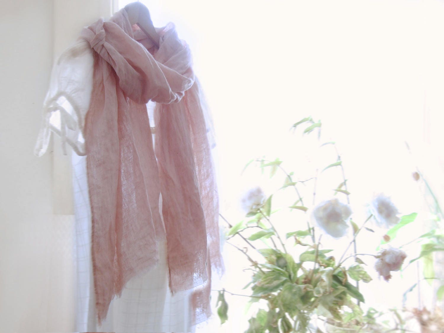 Pastel Pink Linen Scarf