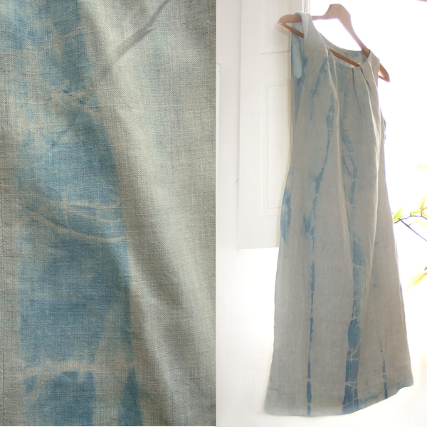 Robe en lin avec impression tie dye bleu pastel en teinture végétale pour une tenue ethnique chic en taille S