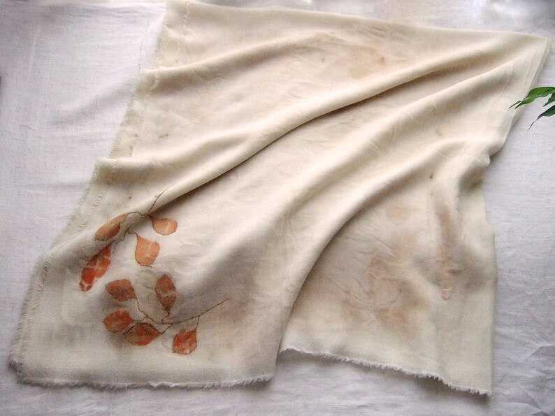 Oversized ecoprint wool scarf with hand dyed eucalyptus print, a unique soft blanket square wrap, MENDED image 8