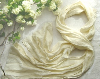 Botanically dyed linen scarf in off white cream tone, 100% soft washed French linen, 200x50cm - 78" x 19"