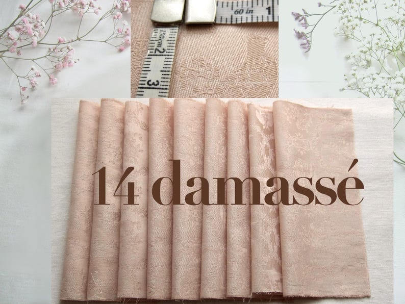 Antique French fabric with different textures, hand dyed with plants. 20x20 cm / 8x8 in linen / hemp / cotton piece for embroidery, slow stitching, craft project DIY textile. 14 damassé antique fine silk and linen damask