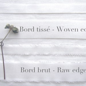 Ruban de 100% soie naturelle blanche habotai avec bords frangés ou tissés, largeur 1.5cm ou 2.5cm