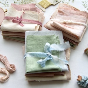 Antique French fabric hand dyed with plants, 20x20 cm / 8x8 in, linen / hemp / cotton, embroidery, slow stitching, craft project DIY textile