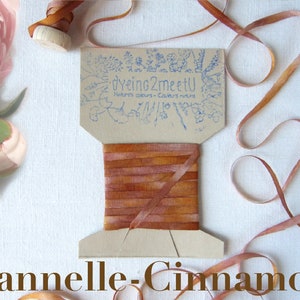 Ruban de soie 4mm en teinture végétale variée, 3m 3.3yd, teint à la main en France, ruban tissé pour broderie, décoration, loisir créatif Cannelle - Cinnamon