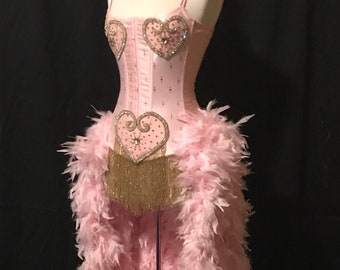 Pick Size XS-3X-Movie Inspired Pink Showgirl Saloon Girl  Burlesque Costume w/Feather Train