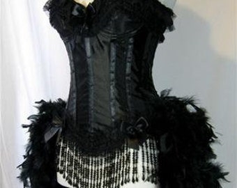 Pick Size-Black Victorian Lace  Burlesque Circus Carnival Pin Up Costume Feather