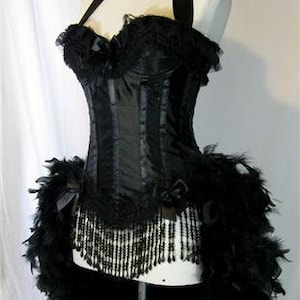 Pick Size-Black Victorian Lace  Burlesque Circus Carnival Pin Up Costume Feather