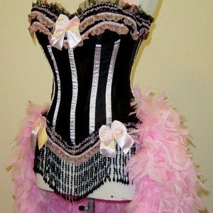 Pick Size-Pink & Black Victorian Lace  Burlesque Carnival Feather Costume