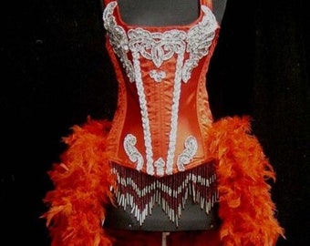 L or XL-Red Feature Entertainer Theater Showgirl Costume  Burlesque Feather