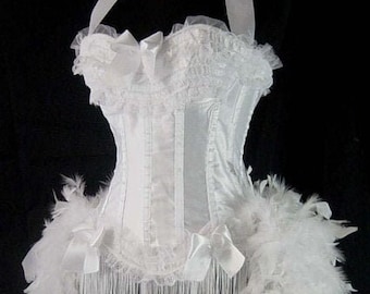 Pick Size-White Victorian Lace  Burlesque Carnival Circus Costume Feather