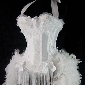 Pick Size-White Victorian Lace  Burlesque Carnival Circus Costume Feather