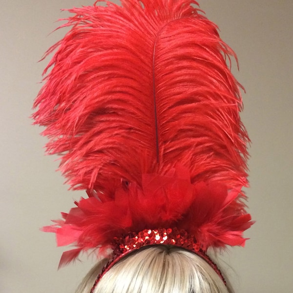 Pick Colors-Sequin & Ostrich Feather Headdress Headband Hair Accessory Saloon Showgirl Burlesque Costume