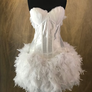 Pick Size-White Swan Full Skirt Burlesque Cabaret Pin Up Circus Carnival Feather Costume