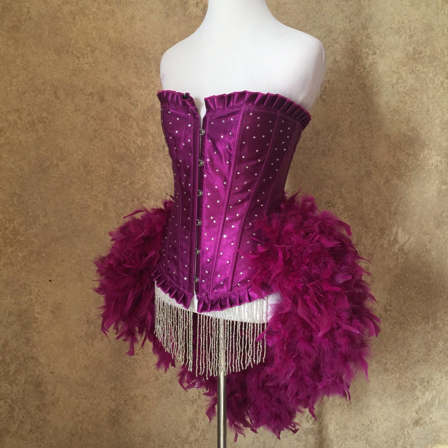 Ultimate Sequin, Crystal, and Glass Fringe Beaded Mardi Gras Feather  Burlesque Costume. 