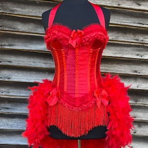 Pick Size-Red Victorian Lace  Burlesque Carnival Circus Costume Feather