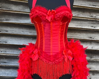 Pick Size-Red Victorian Lace  Burlesque Carnival Circus Costume Feather