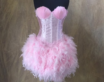 Pick Size-Pink Flamingo Full Skirt Burlesque Cabaret Pin Up Circus Carnival Costume Feather