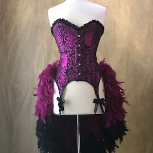 Size L-Saloon Girl Can Can  Burlesque Garter Strap Costume w/Feather Train