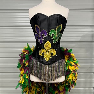 Ultimate Sequin, Crystal, and Glass Fringe Beaded Mardi Gras Feather Burlesque Costume.