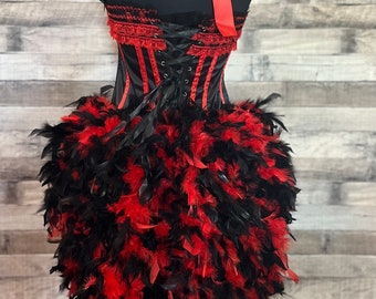 Pick Size-Red Black Victorian Lace Burlesque Saloon Cabaret Pin Up Circus  Carnival Costume Feather