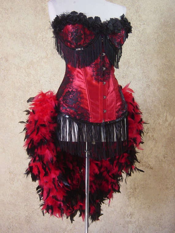 red and black burlesque costume