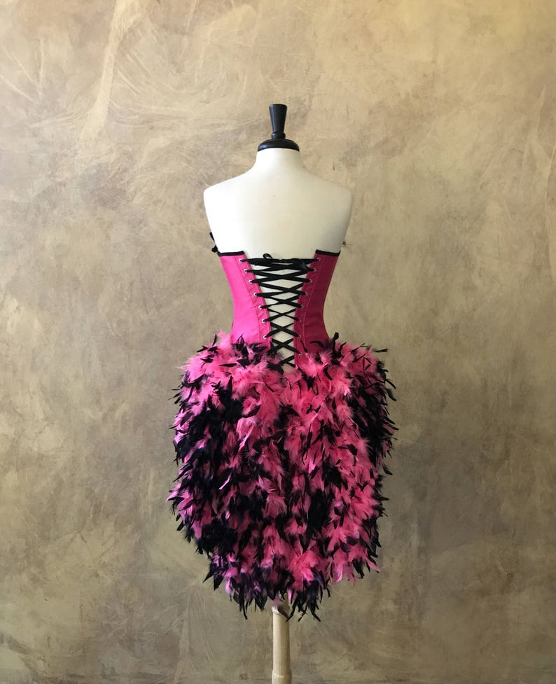 Pick Size-SALE-Hot PinkBlack Rose Lolita Showgirl Saloon Girl Moulin Burlesque Costume wFeather Train Day of the Dead