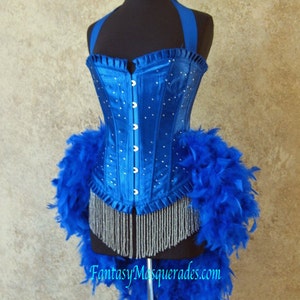 Pick Size-Royal Blue Scattered Crystal Pin Up Showgirl Saloon Girl Can Can  Burlesque Costume w/Feather Train