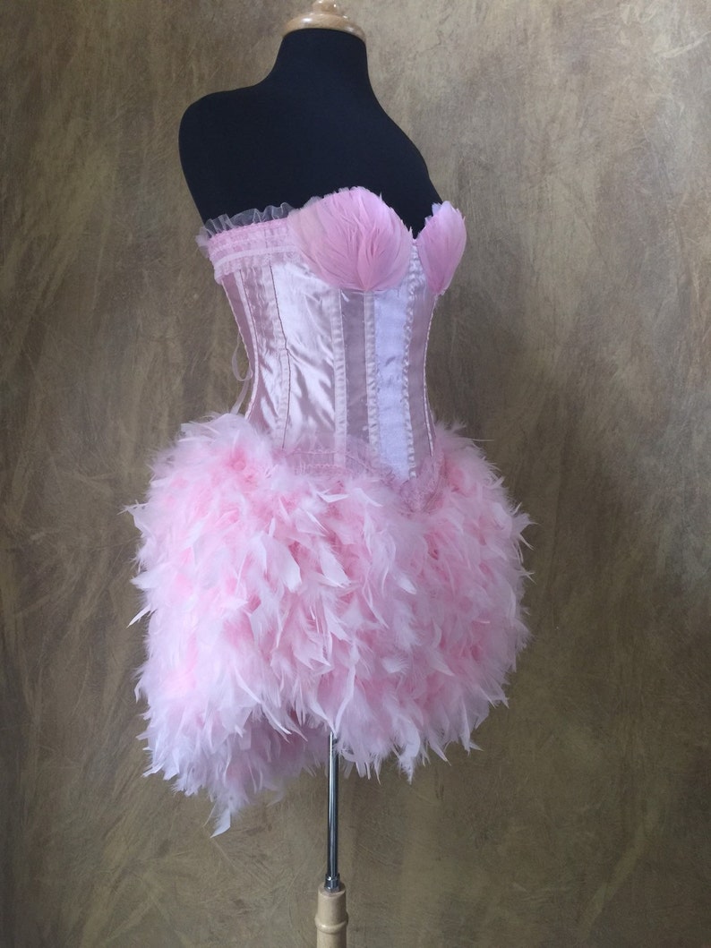 Pick Size-Pink Flamingo Full Skirt Burlesque Cabaret Pin Up Circus Carnival Costume Feather