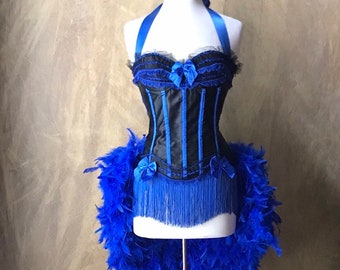 Pick size-Royal Blue &  Black Victorian Lace  Burlesque Costume Feather